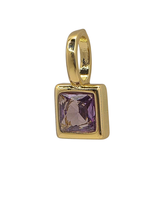 Square Birthstone - February - 18k Gold Plated Pendant Charm
