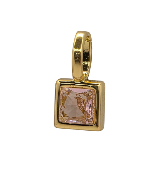 Square Birthstone - October - 18k Gold Plated Pendant Charm