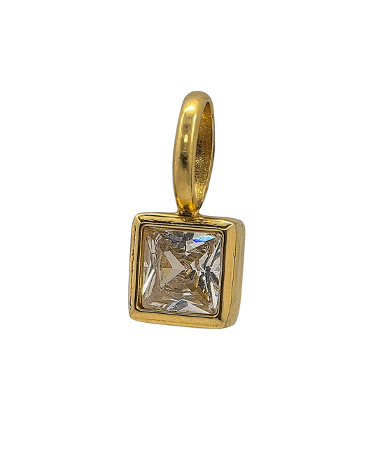 Square Birthstone - April - 18k Gold Plated Pendant Charm