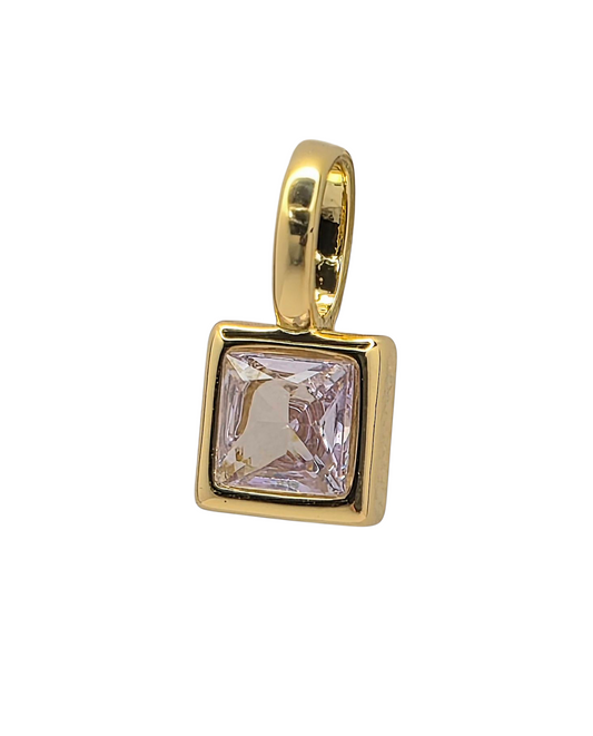 Square Birthstone - June - 18k Gold Plated Pendant Charm