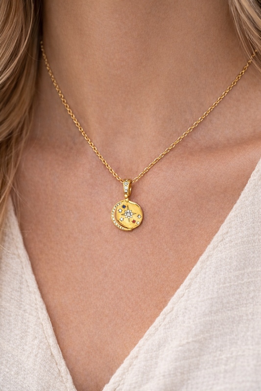 Starlight Crescent Necklace - in 18K Gold Plating