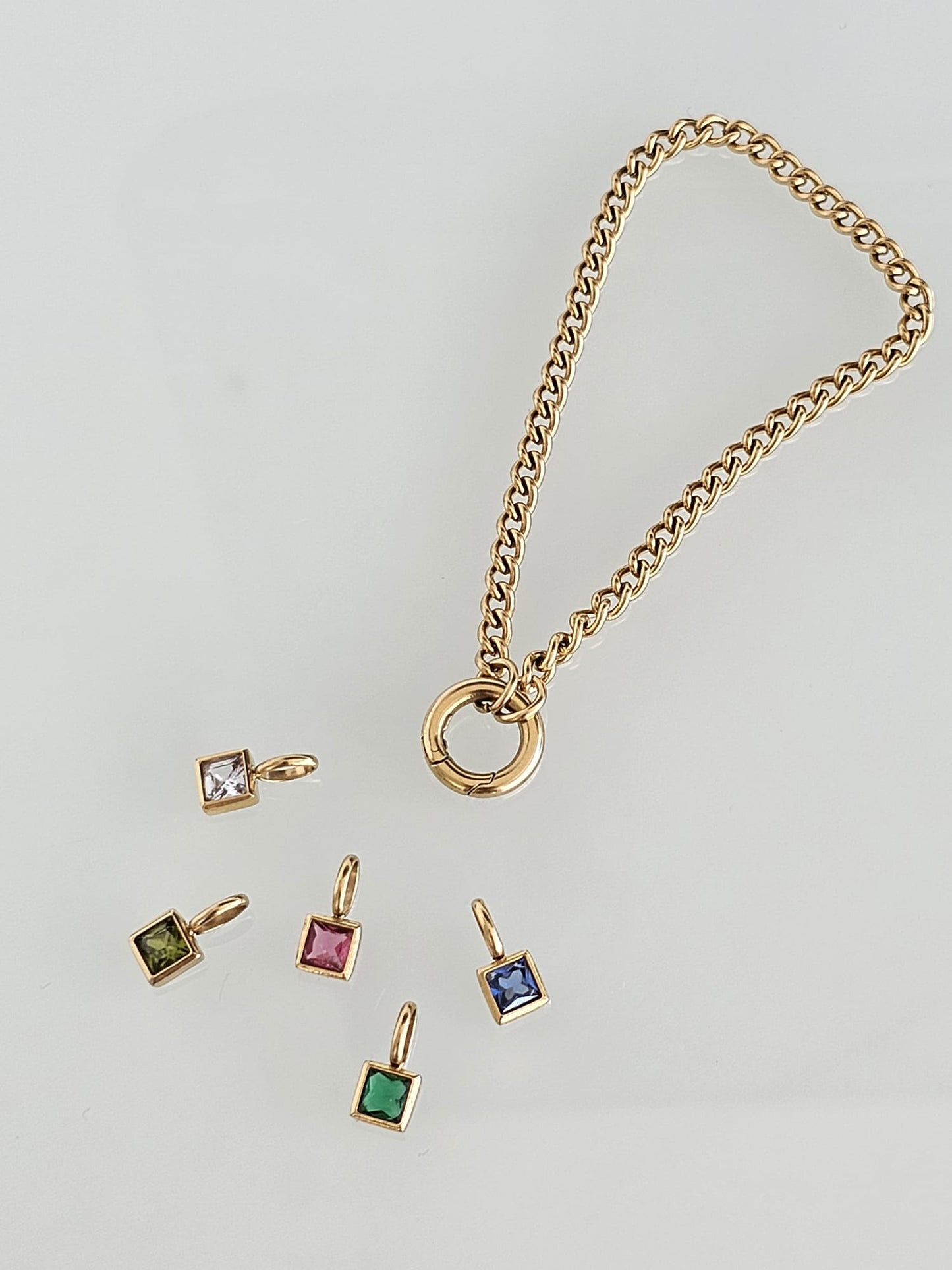 Square Birthstone - May - 18k Gold Plated Pendant Charm