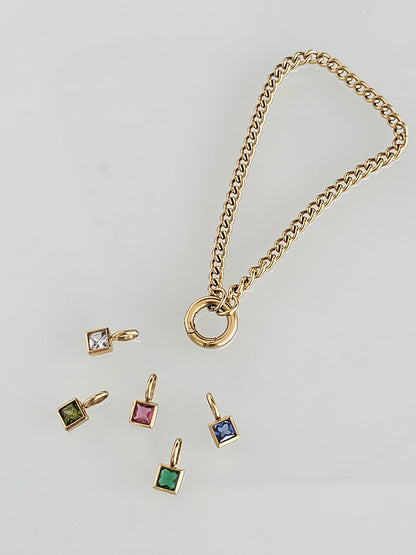 Square Birthstone - May - 18k Gold Plated Pendant Charm