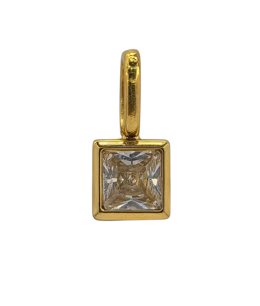 Square Birthstone - April - 18k Gold Plated Pendant Charm