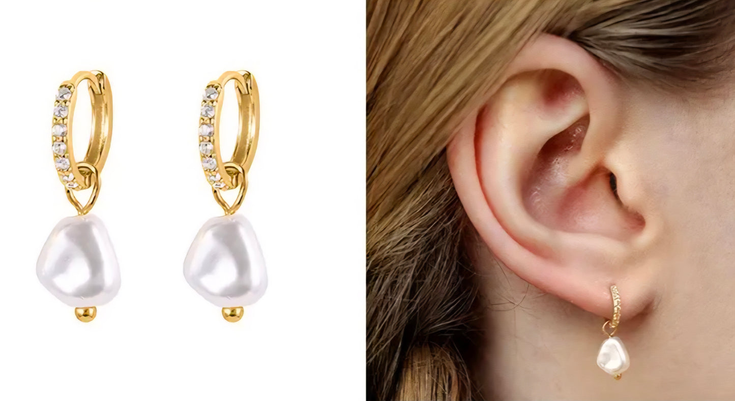 Elegant Pearl - Sterling Silver Earrings in 18k Gold Plating