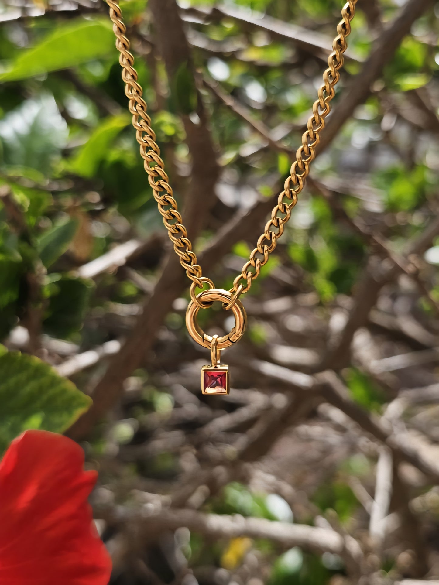Square Birthstone - July - 18k Gold Plated Pendant Charm