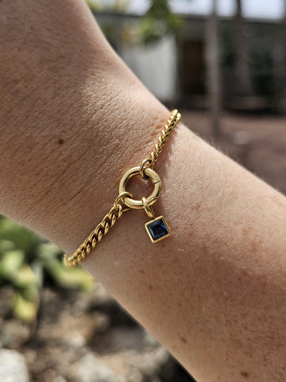Square Birthstone - September - 18k Gold Plated Pendant Charm