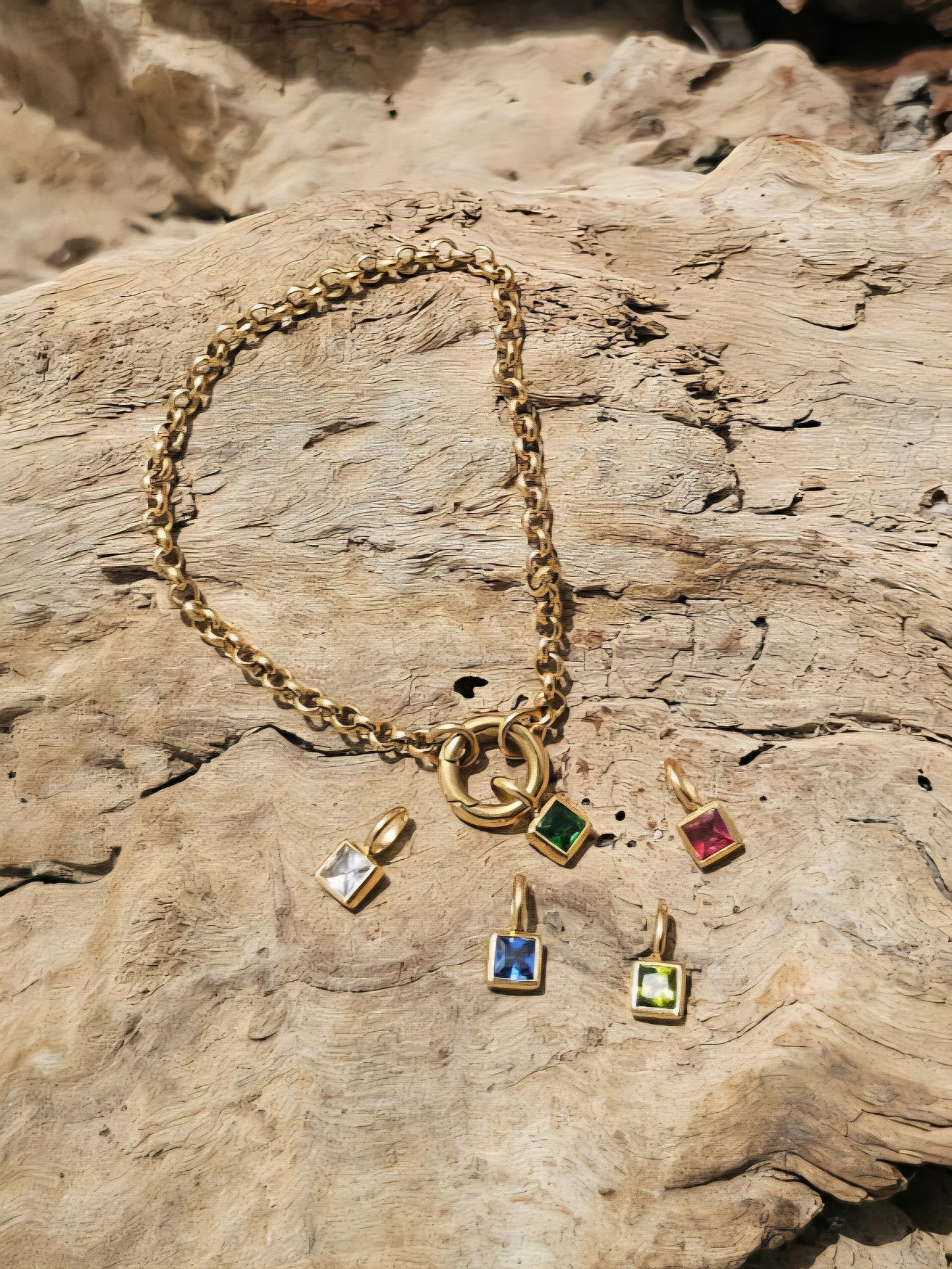 Square Birthstone - March - 18k Gold Plated Pendant Charm