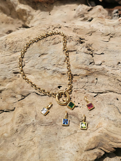 Square Birthstone - March - 18k Gold Plated Pendant Charm