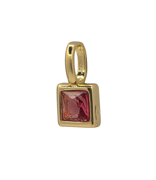 Square Birthstone - July - 18k Gold Plated Pendant Charm