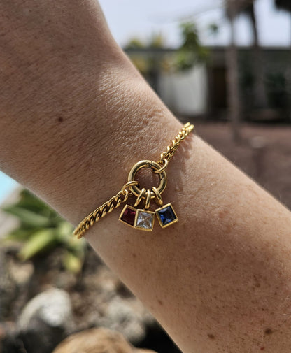 Square Birthstone - September - 18k Gold Plated Pendant Charm