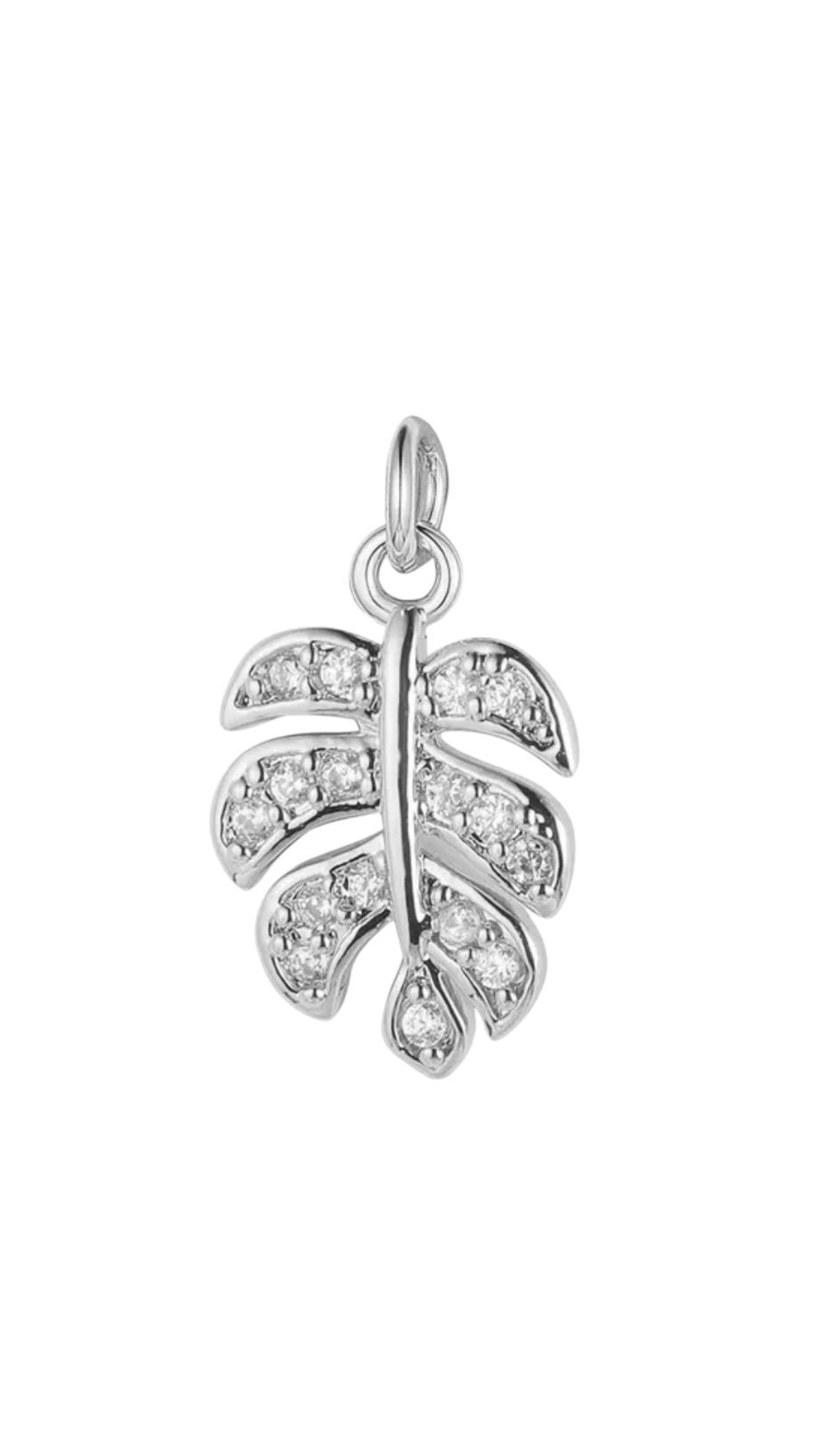 Silver Leaf - Diamante set Charm