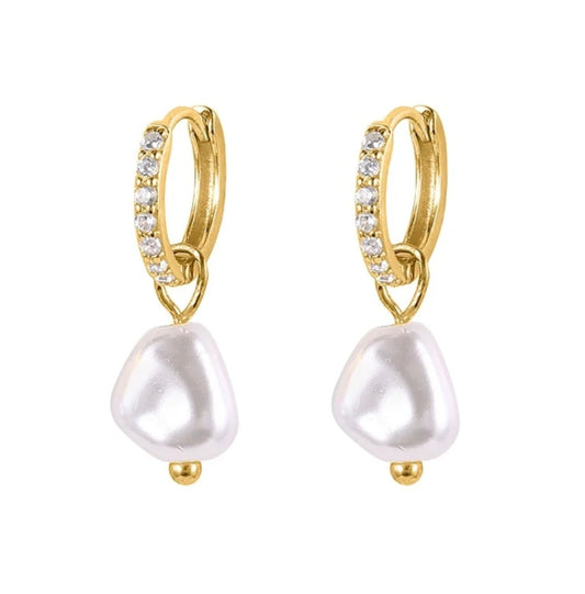Elegant Pearl - Sterling Silver Earrings in 18k Gold Plating