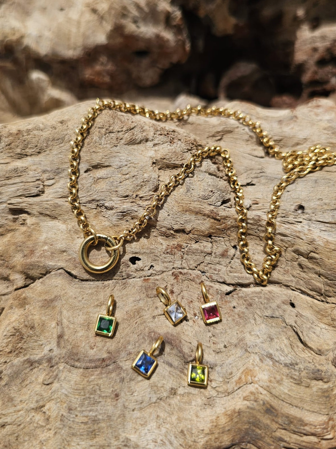 Square Birthstone - December - 18k Gold Plated Pendant Charm