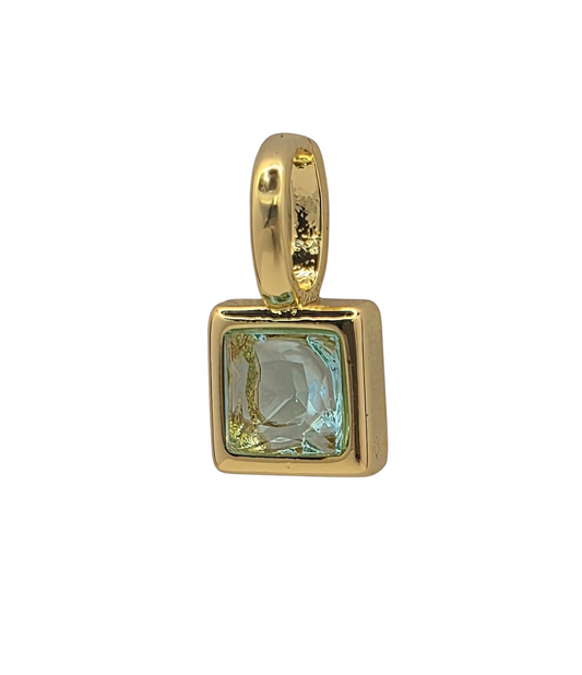 Square Birthstone - March - 18k Gold Plated Pendant Charm
