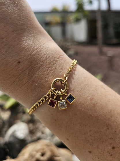 Square Birthstone - January - 18k Gold Plated Pendant Charm