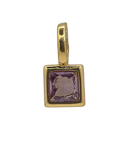 Square Birthstone - February - 18k Gold Plated Pendant Charm